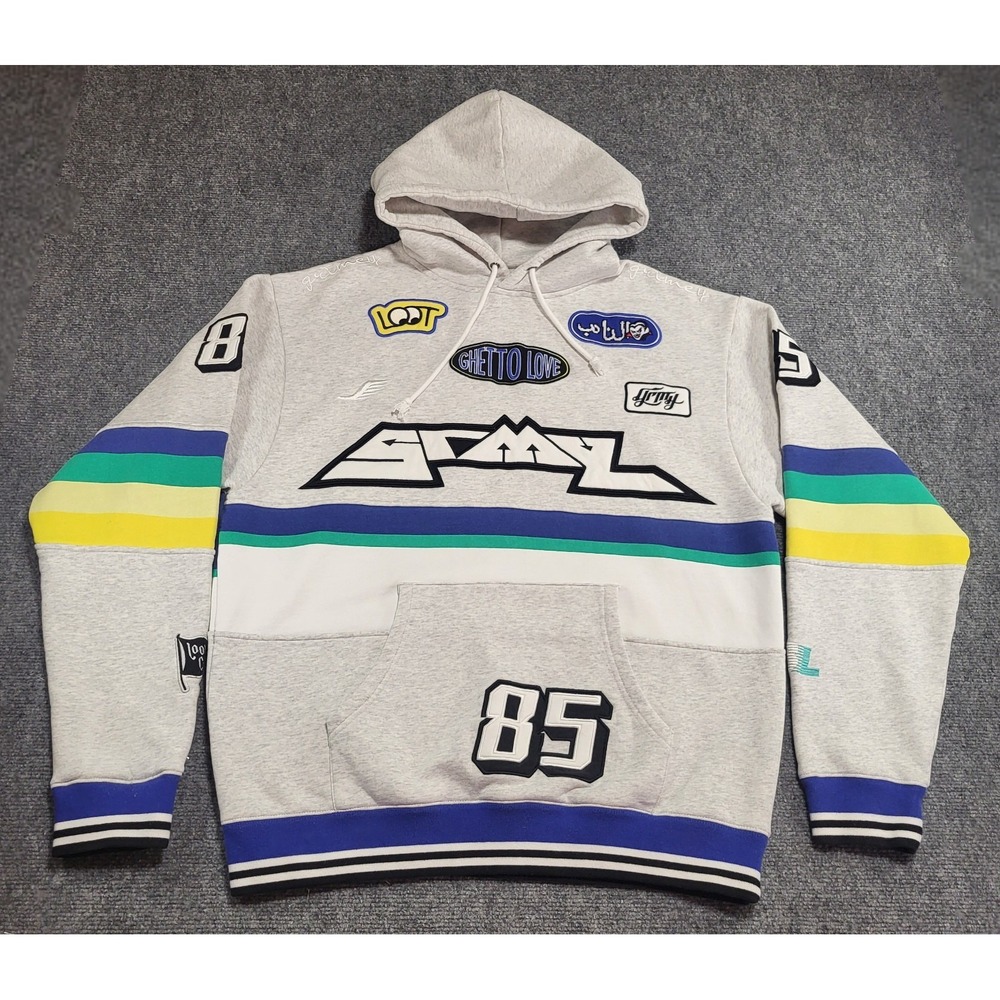 GRMY Graphic Patch Colorblock Pullover Hoodie Gray & White Men's Size XX-Large